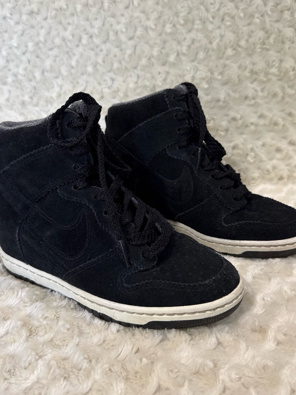 Nike Wedge Suede High-Top Sneakers with White Trim, sz 6